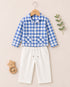 Imported Cotton Checkered Button-Down 2 Piece Set (Blue & White)