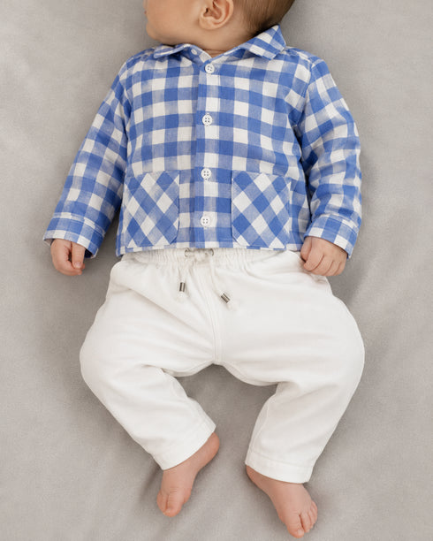Imported Cotton Checkered Button-Down 2 Piece Set (Blue & White)