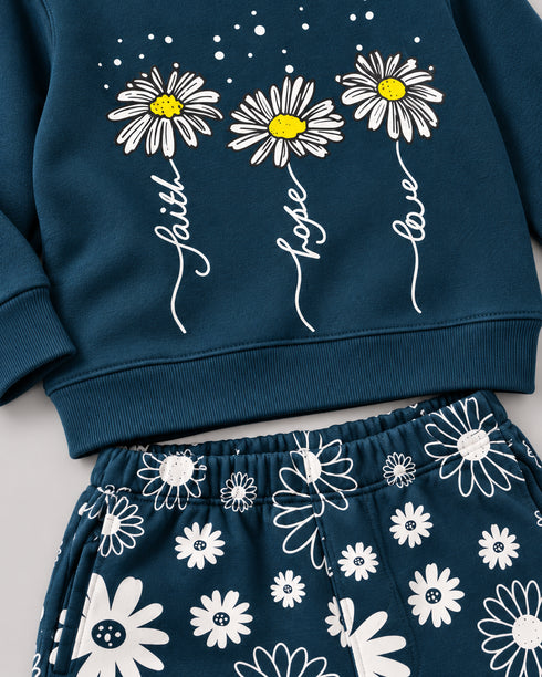 The Floral Grace Fleece Suit (Deep Teal)