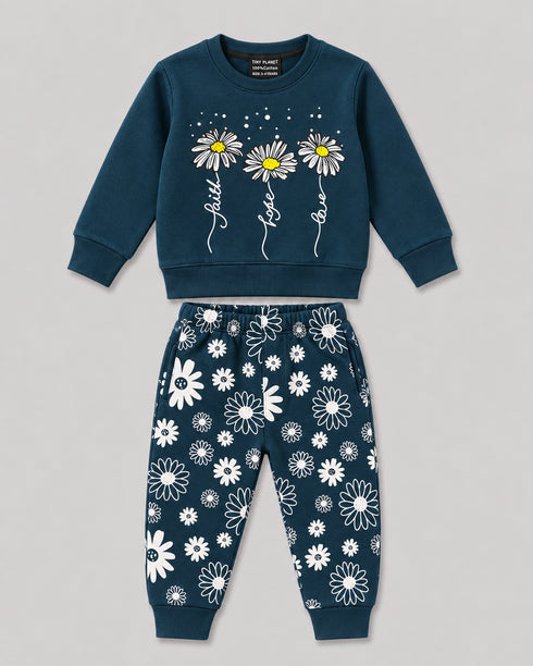 The Floral Grace Fleece Suit (Deep Teal)