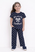Frill Sleeves Polka Sweetheart Cotton Trouser Set (Navy)