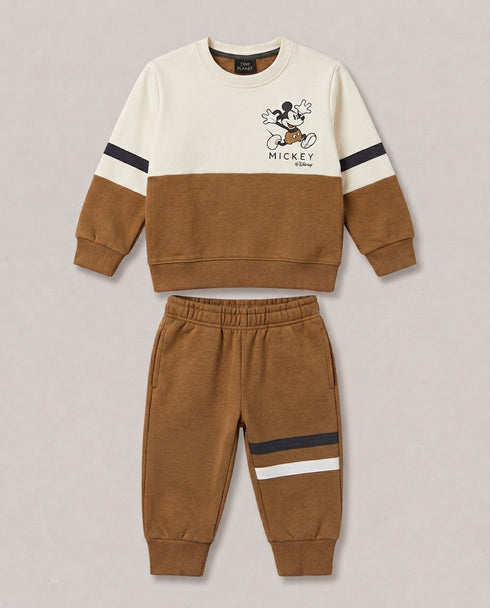 Mickey Color Block Fleece Suit (Brown & Off-White)