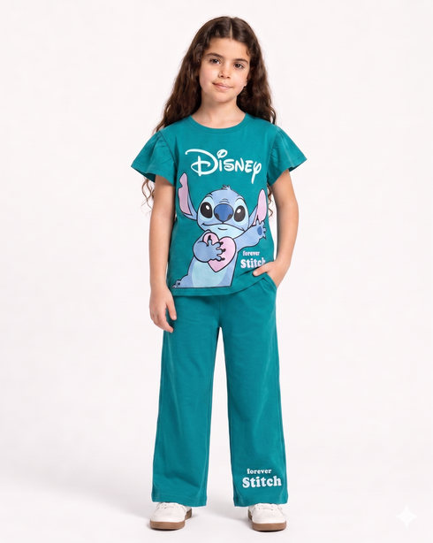 Frill Sleeves Forever Stitch Cotton Trouser Set (Sea Green)
