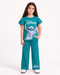 Frill Sleeves Forever Stitch Cotton Trouser Set (Sea Green)