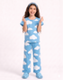 Frill Sleeves The Cloudy Themed Cotton Trouser Set (Sky Blue)