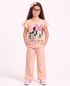 Frill Sleeves Minnie Themed Cotton Trouser Set (Light Peach)