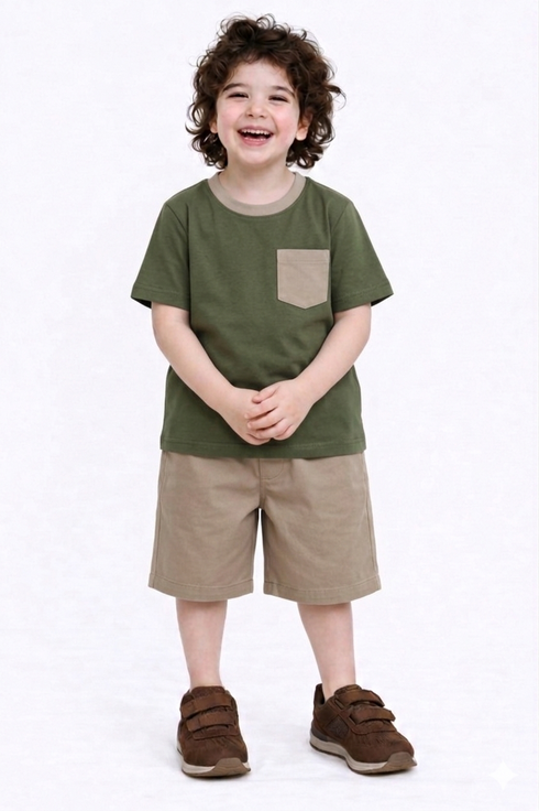 Pocket Ranger Cotton Short Set (Army Green & Beige)