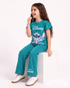 Frill Sleeves Forever Stitch Cotton Trouser Set (Sea Green)