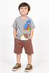 Adventure Patch Cotton Short Set (Ash Grey & Cocoa Brown)
