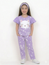 Frill Sleeves Happy Kitty Cotton Trouser Set (Lilac)