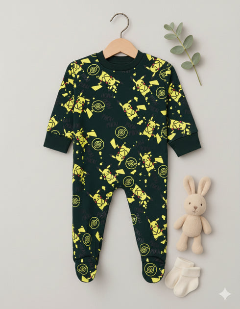 Pikachu Themed Fleece Sleepsuit (Dark Green)