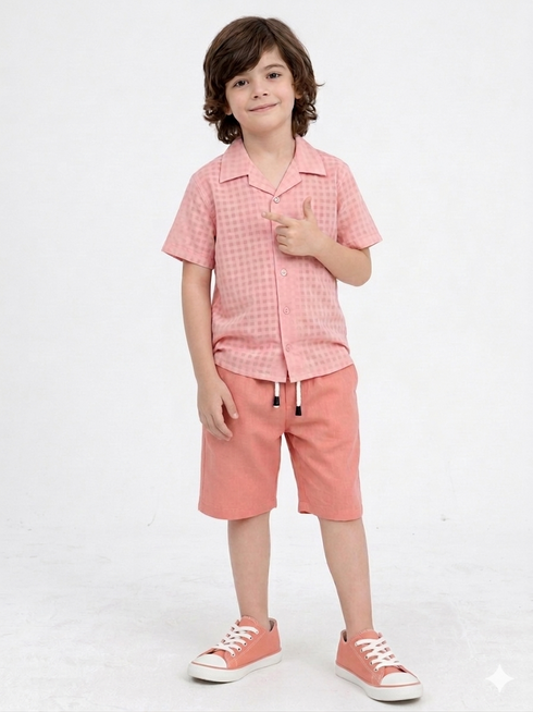 Classic Check Imported Wash & Wear 2 Piece Set (Tropical Peach)