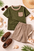Pocket Ranger Cotton Short Set (Army Green & Beige)