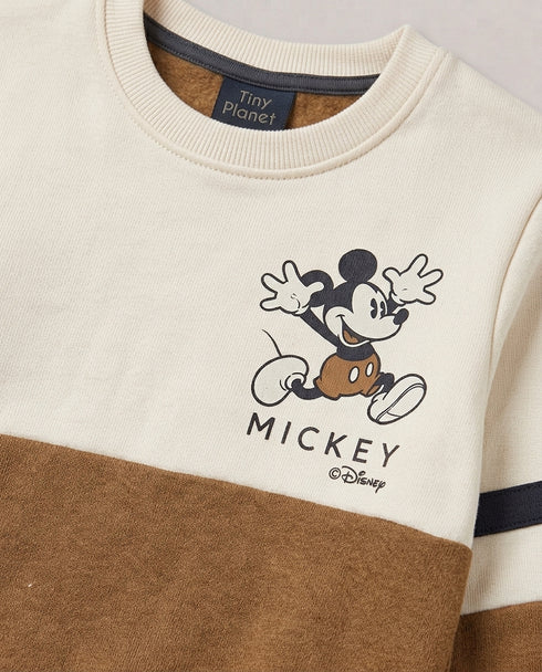Mickey Color Block Fleece Suit (Brown & Off-White)