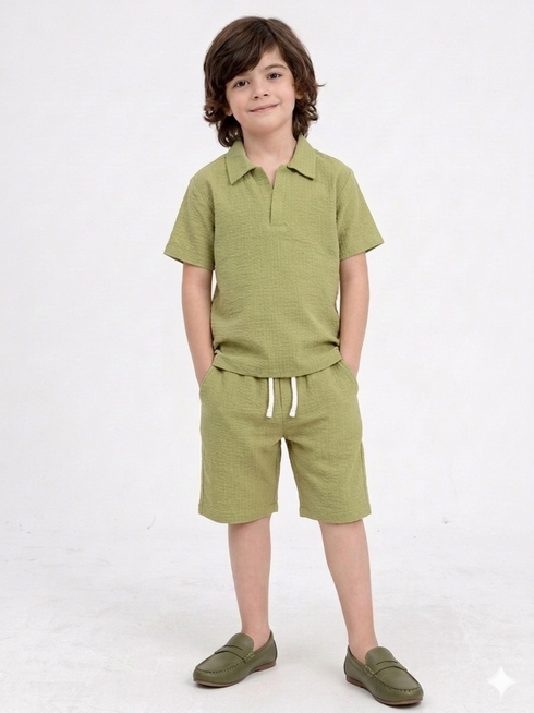 Imported Textured Wash & Wear 2 Piece Set (Olive Green)