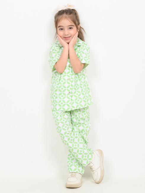 Imported Cotton Lime Orbit 2 Piece Set (Lime Green & White)