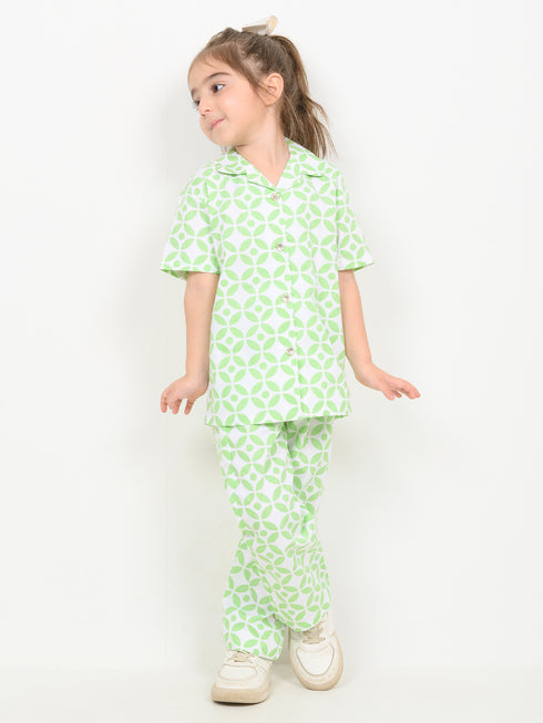 Imported Cotton Lime Orbit 2 Piece Set (Lime Green & White)