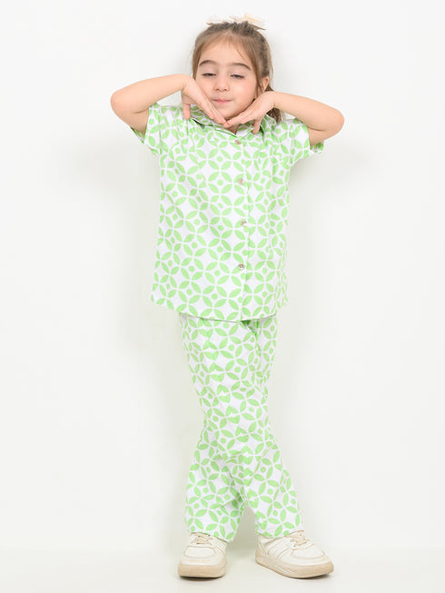 Imported Cotton Lime Orbit 2 Piece Set (Lime Green & White)