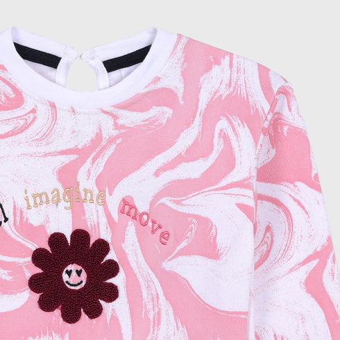 Fleece Tie & Die Sweatshirt Pink-White)
