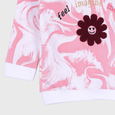 Fleece Tie & Die 2-Piece Set (Pink-White)