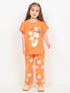 Frill Sleeves Tangerine Bloom Cotton Trouser Set (Orange)