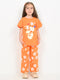 Frill Sleeves Tangerine Bloom Cotton Trouser Set (Orange)