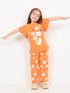 Frill Sleeves Tangerine Bloom Cotton Trouser Set (Orange)