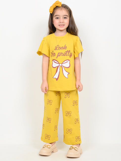 Frill Sleeves Look So Pretty Cotton Trouser Set (Mustard)