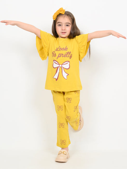 Frill Sleeves Look So Pretty Cotton Trouser Set (Mustard)