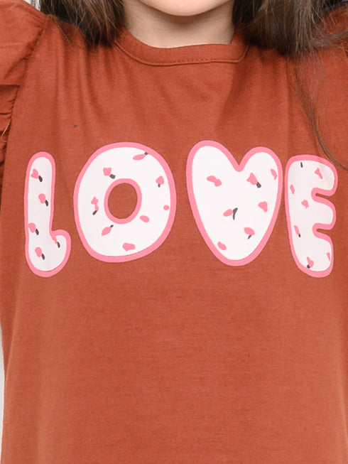 Frill Sleeves The Love Cotton Trouser Set (Terracotta)