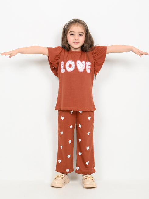 Frill Sleeves The Love Cotton Trouser Set (Terracotta)