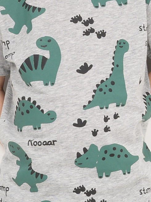 Mini Jurassic Themed Cotton Short Set (Ash Grey)