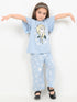 Frill Sleeves Ice Queen Cotton Trouser Set (Sky Blue)