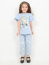 Frill Sleeves Ice Queen Cotton Trouser Set (Sky Blue)