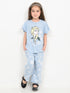 Frill Sleeves Ice Queen Cotton Trouser Set (Sky Blue)