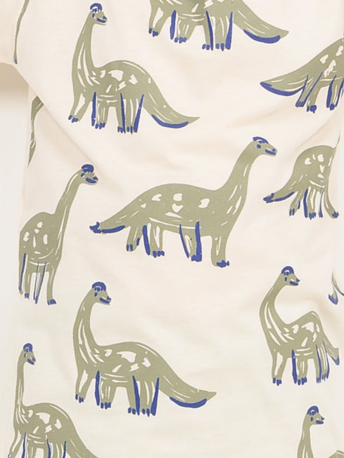 Safari Dino Cotton Short Set (Cream & Olive)