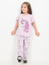 Frill Sleeves Unicorn Themed Cotton Trouser Set (Lilac)