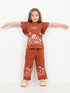 Frill Sleeves Rustic Bloom Cotton Trouser Set (Terracotta)