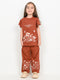 Frill Sleeves Rustic Bloom Cotton Trouser Set (Terracotta)