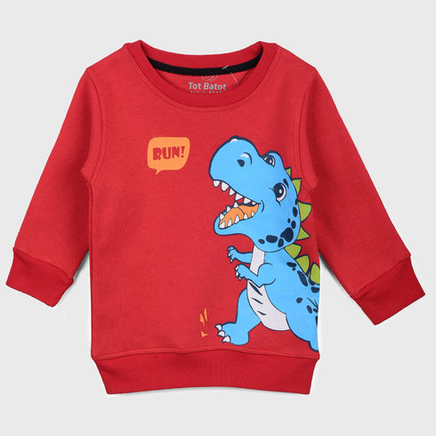 Fleece Dinosaur Printed Tracksuit (Red)