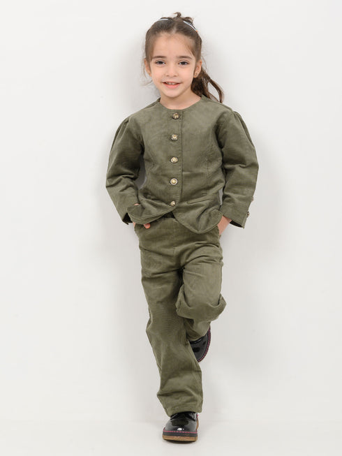 Imported Corduroy Majestic Co-ord Set (Olive Green)
