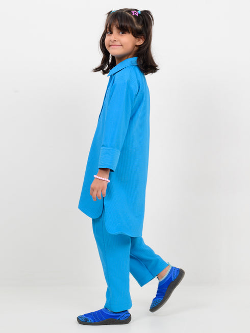 Imported Textured Coolwave Co-ord Set (Cool Blue)