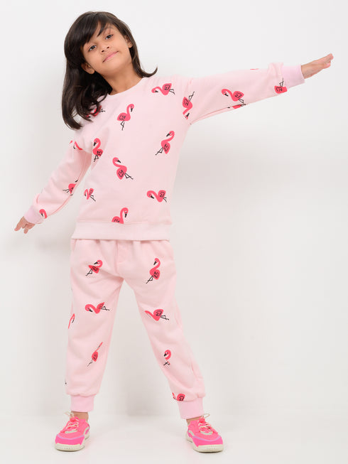 Flamingo Themed Fleece Suit (Baby Pink)