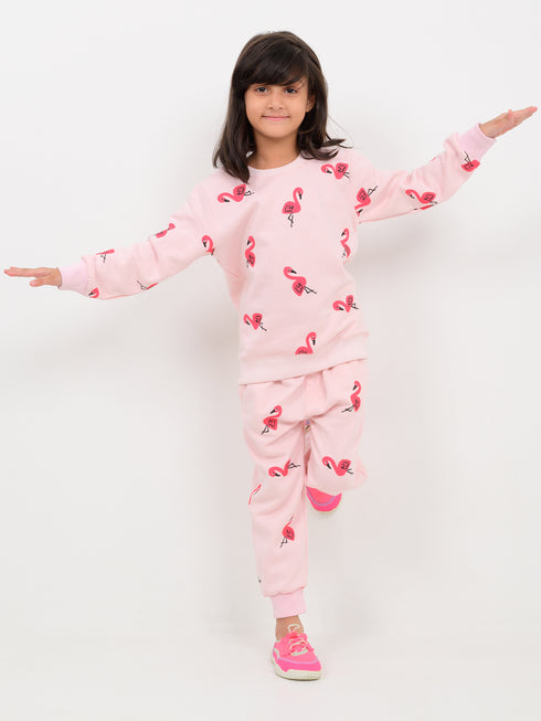 Flamingo Themed Fleece Suit (Baby Pink)