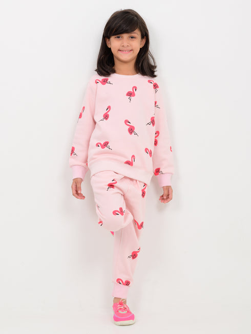 Flamingo Themed Fleece Suit (Baby Pink)