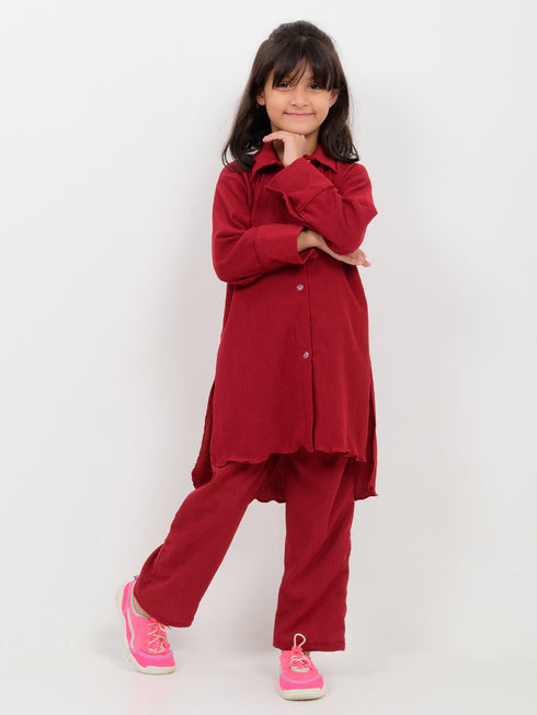 Imported Textured Luxe Co-ord Set (Burgundy)