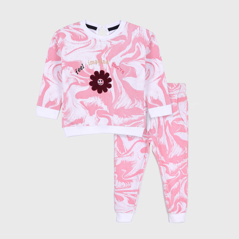 Fleece Tie & Die 2-Piece Set (Pink-White)