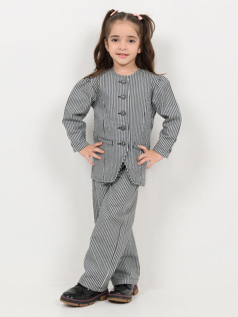 Imported Cotton Classic Striped 2 Piece Set (Black & White)