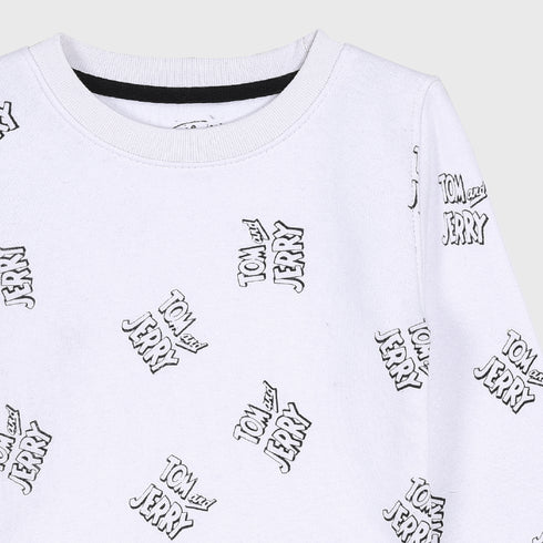 Tom & Jerry All-Over Printed Fleece Tracksuit (White)