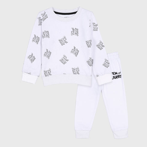 Tom & Jerry All-Over Printed Fleece Tracksuit (White)